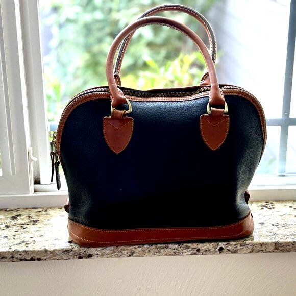 Authentic Vintage Dooney & Bourke Leather Dark Blue Domed Satchel Bag - R144 BL - Picture 2 of 12